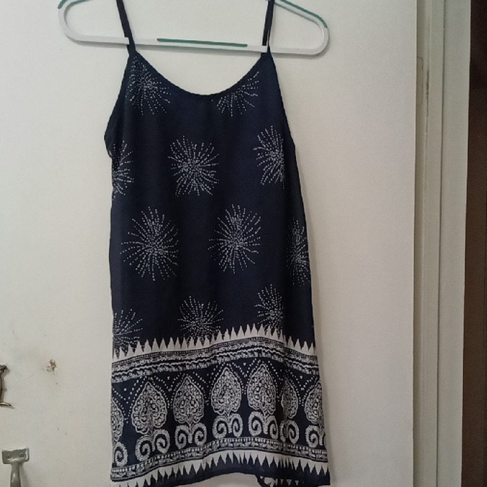 2 Hearts Navy Blue Printed Spaghetti-Strap Dress